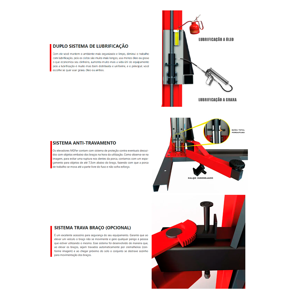 Elevador Automotivo 2,600 KG 220/380V Trifásico Lubrificado a Óleo - MGFER-2600